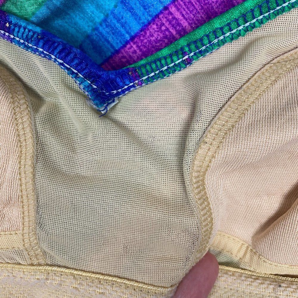 Vintage 80s Striped Multicolor Metallic Retro One Piece Swimsuit Bodysuit - Picture 6 of 9